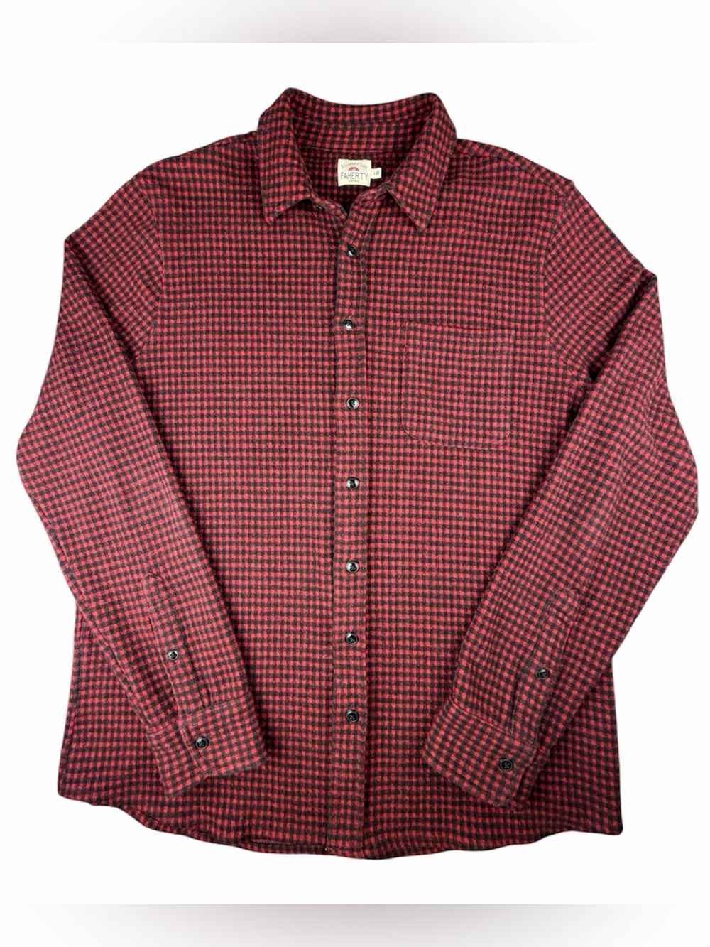 Faherty Men's Legend Sweater Flannel Red & Black Gingham Pattern, Size Large
